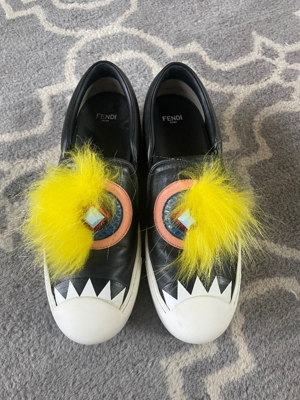 FENDI black leather slip on sneakers